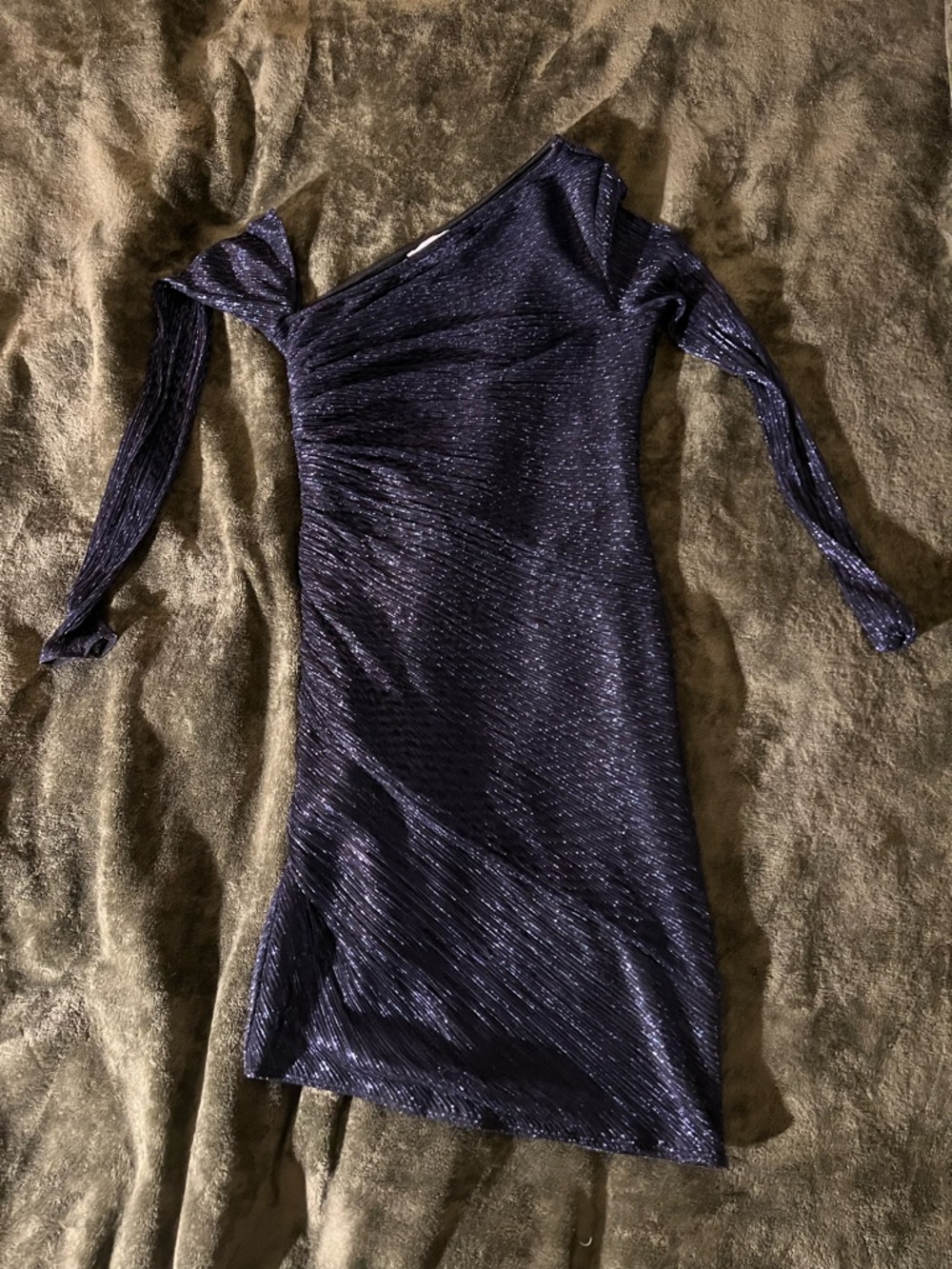Topshop One-Shoulder Metallic Navy Party Dress